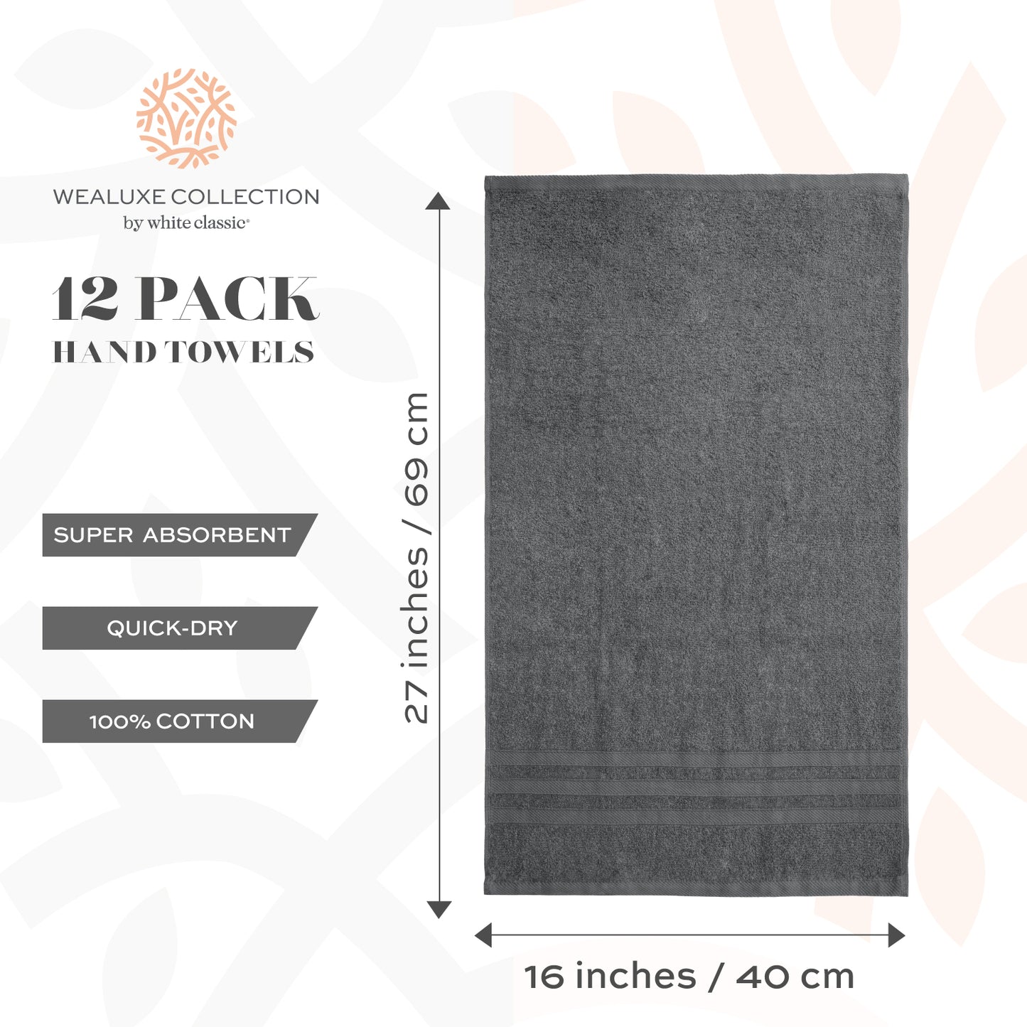 Wealuxe Home Collection Hand Towels | 16x27 | 12 Pack