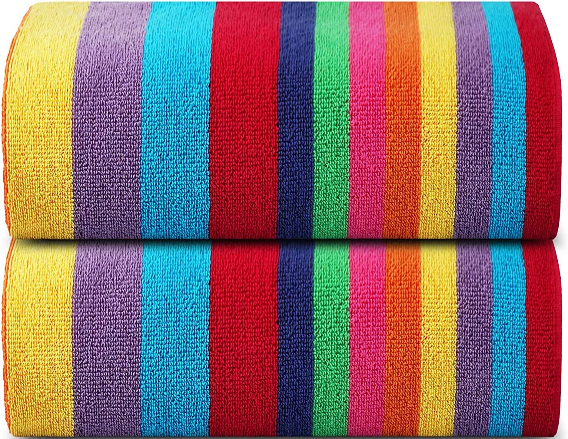 White Classic 100% Cotton Cabana Striped Oversized Beach Towels Set of 4 - 30x60 Rainbow - Multicolor