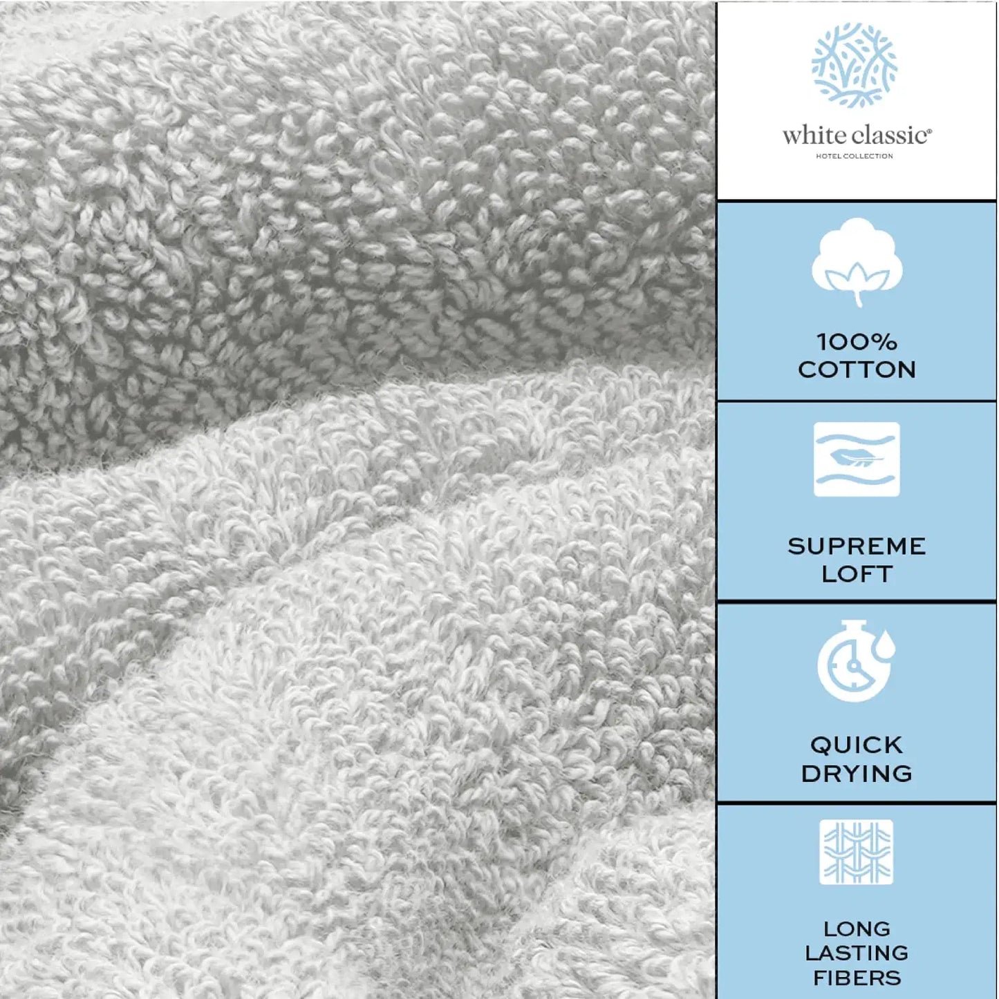 100% Cotton 4Pc Silver Bath Towels