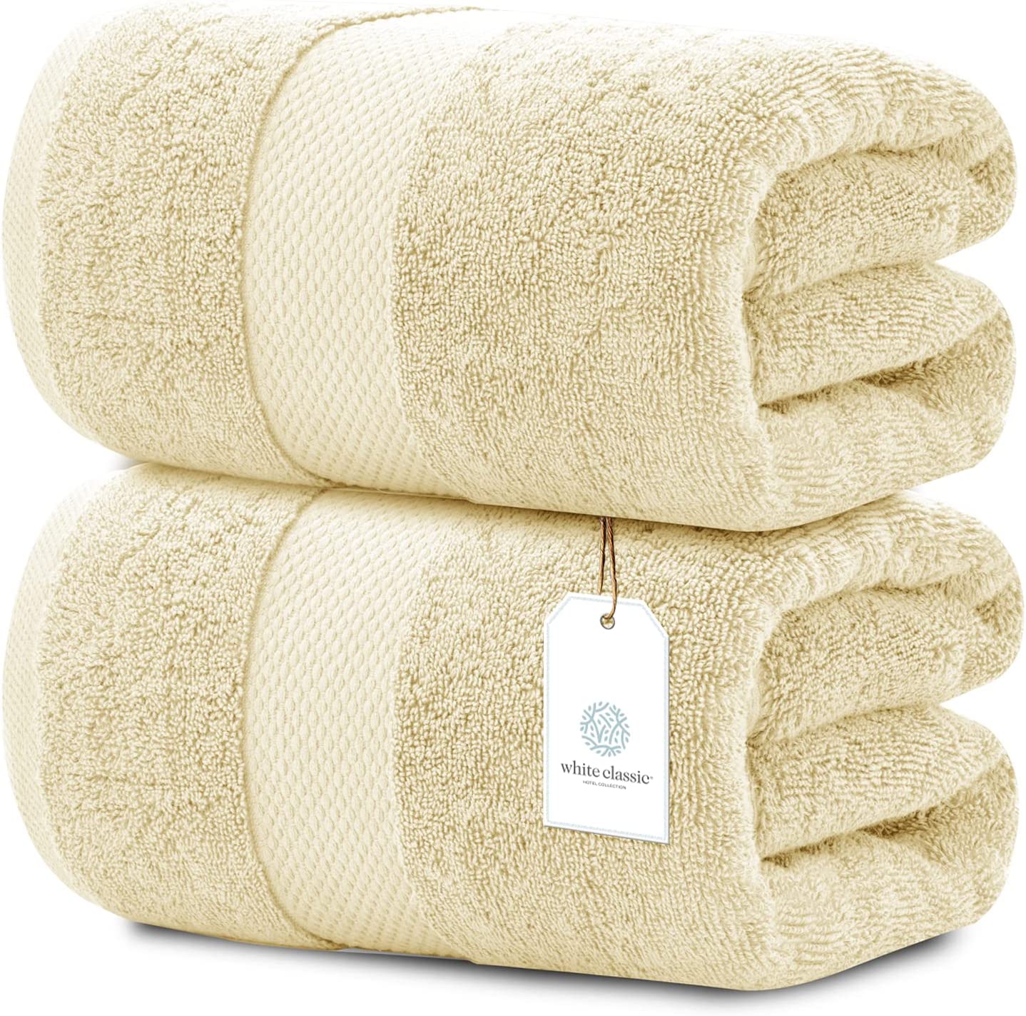 white classic 2pc beige bath sheets