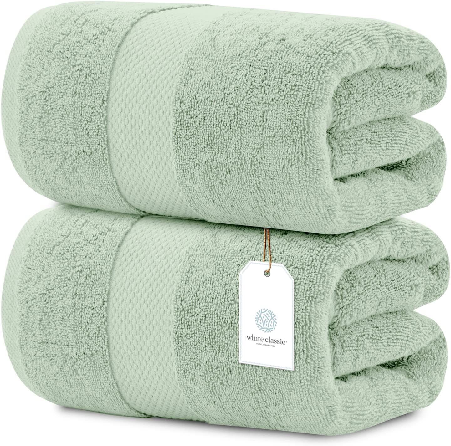 white classic 2pc green bath sheets
