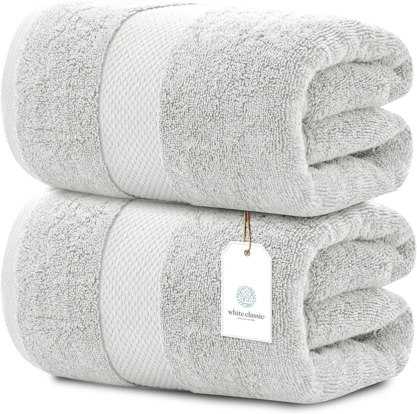 white classic 2pc silver bath sheets