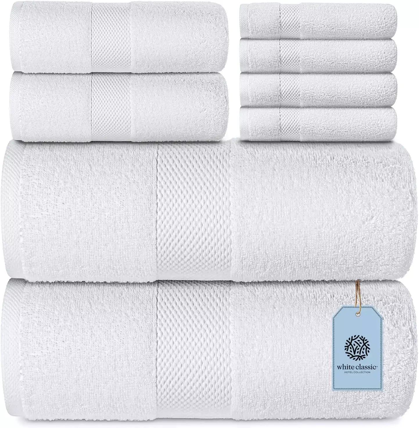 White Classic Luxury 100% Cotton Hand Towels Set of 6 - 16x30 Lavender