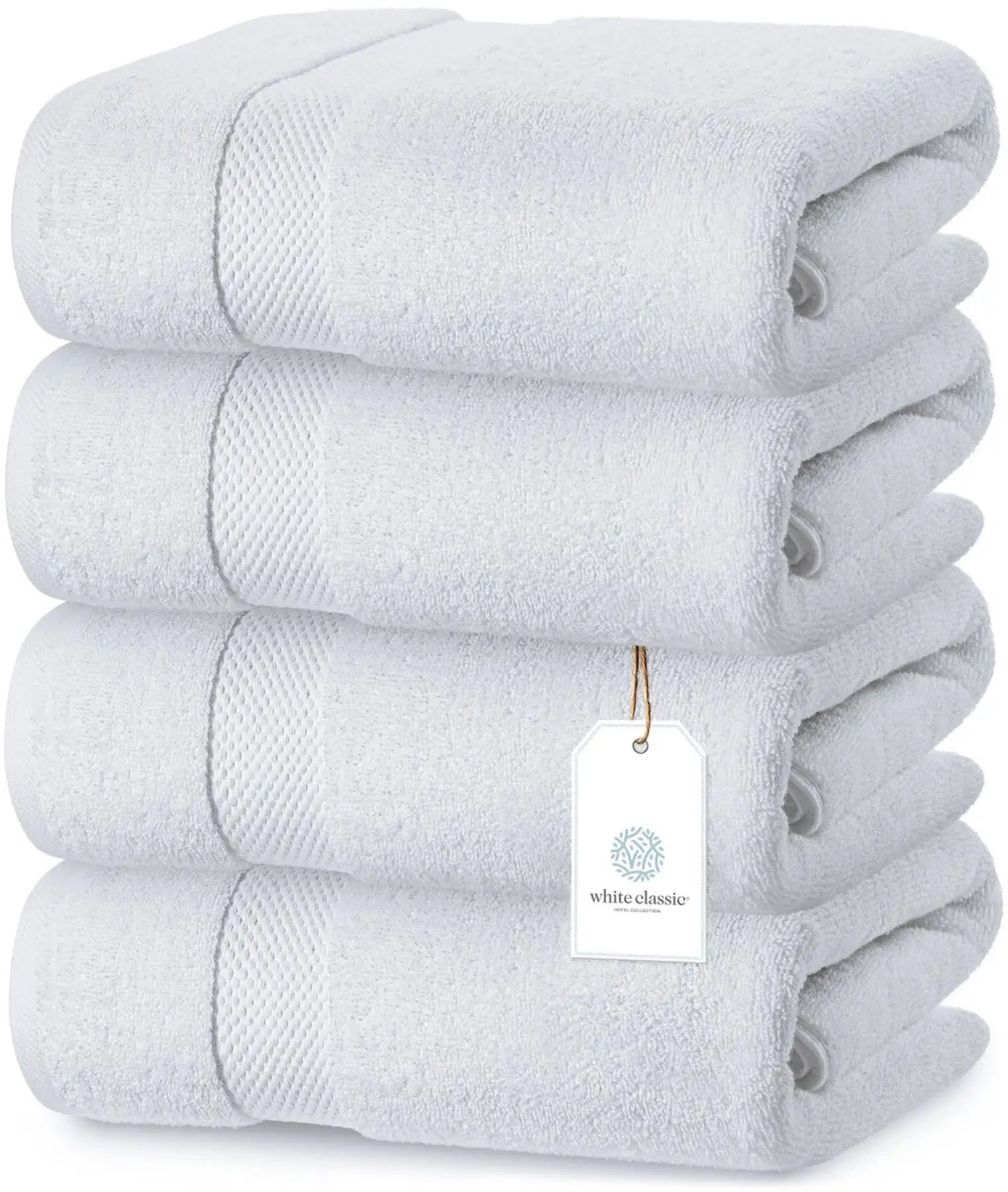 White Classic Resort Collection Soft Bath Towels | 28x55 Luxury Hotel Plush  & Absorbent Cotton Bath Towel Large [4 Pack, Smoke Grey]
