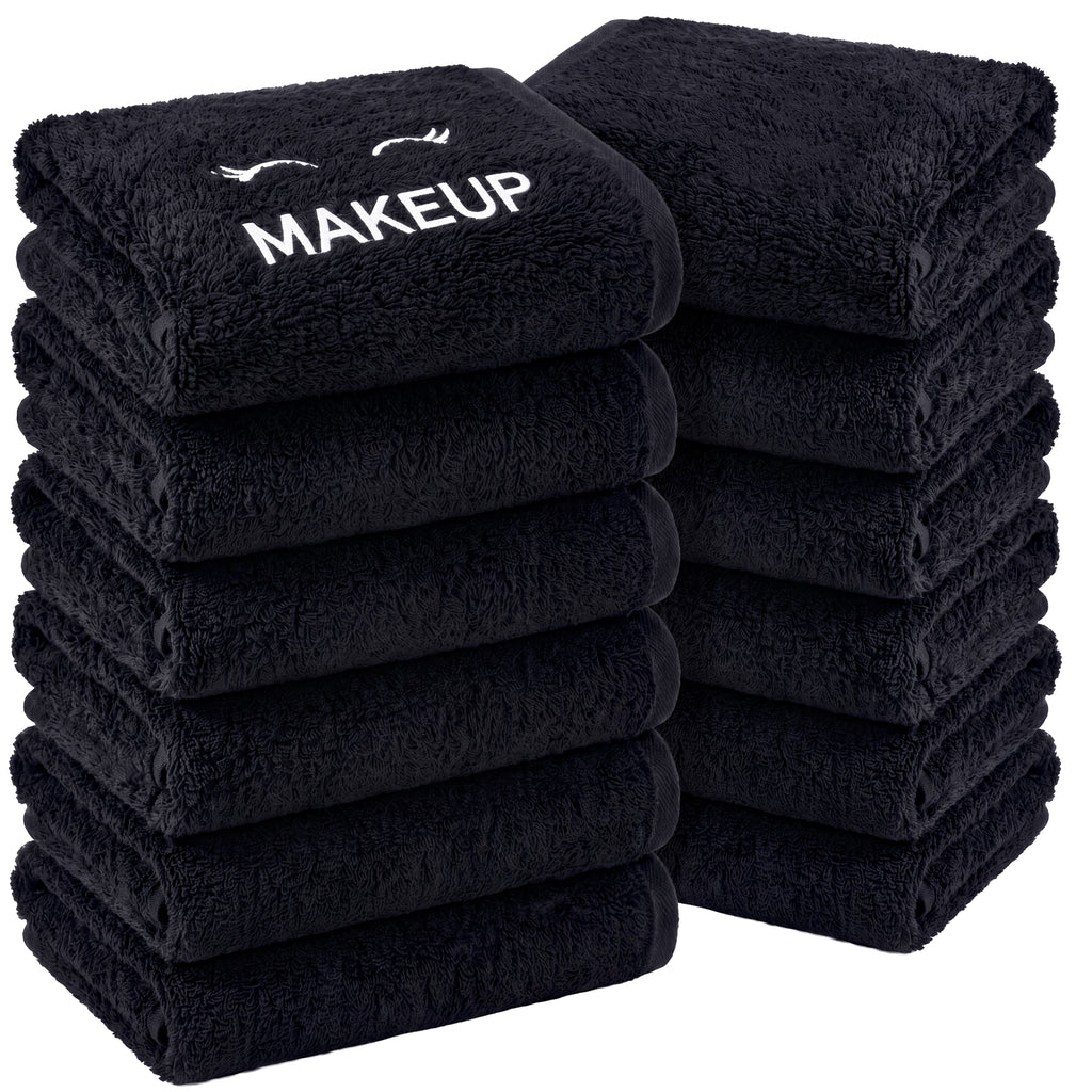 Bleach Safe Black Makeup Washcloths for Face Cleansing, Super Soft Luxury Cotton Black Makeup Towels, Highly Absorbent and Quick Dry, All Makeup Remover Cloth 13 x 13 inch - [12 Pack, 24 Packs = 288 PCS]