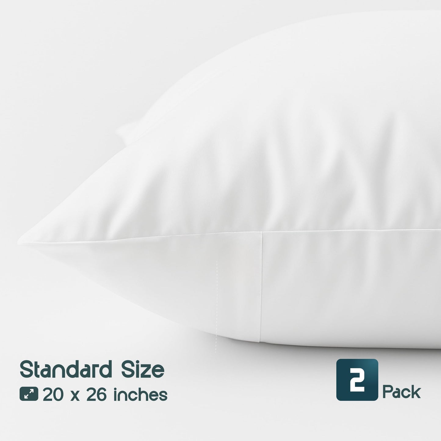 White Classic Luxury Hotel Collection Zippered Style Pillow Cover, 200 Thread Count, Soft Quiet Zippered Pillow Protectors, Standard Size, Set of 2 Pillow Shams
