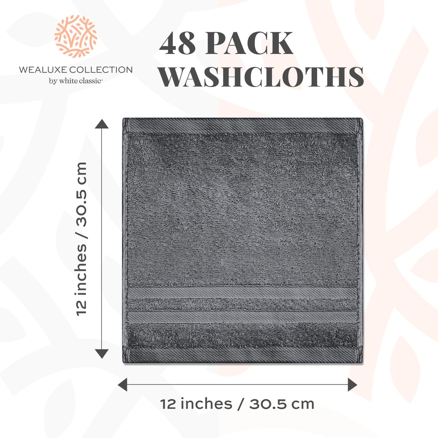 Wealuxe Home Collection Washcloths | 12x12 inch