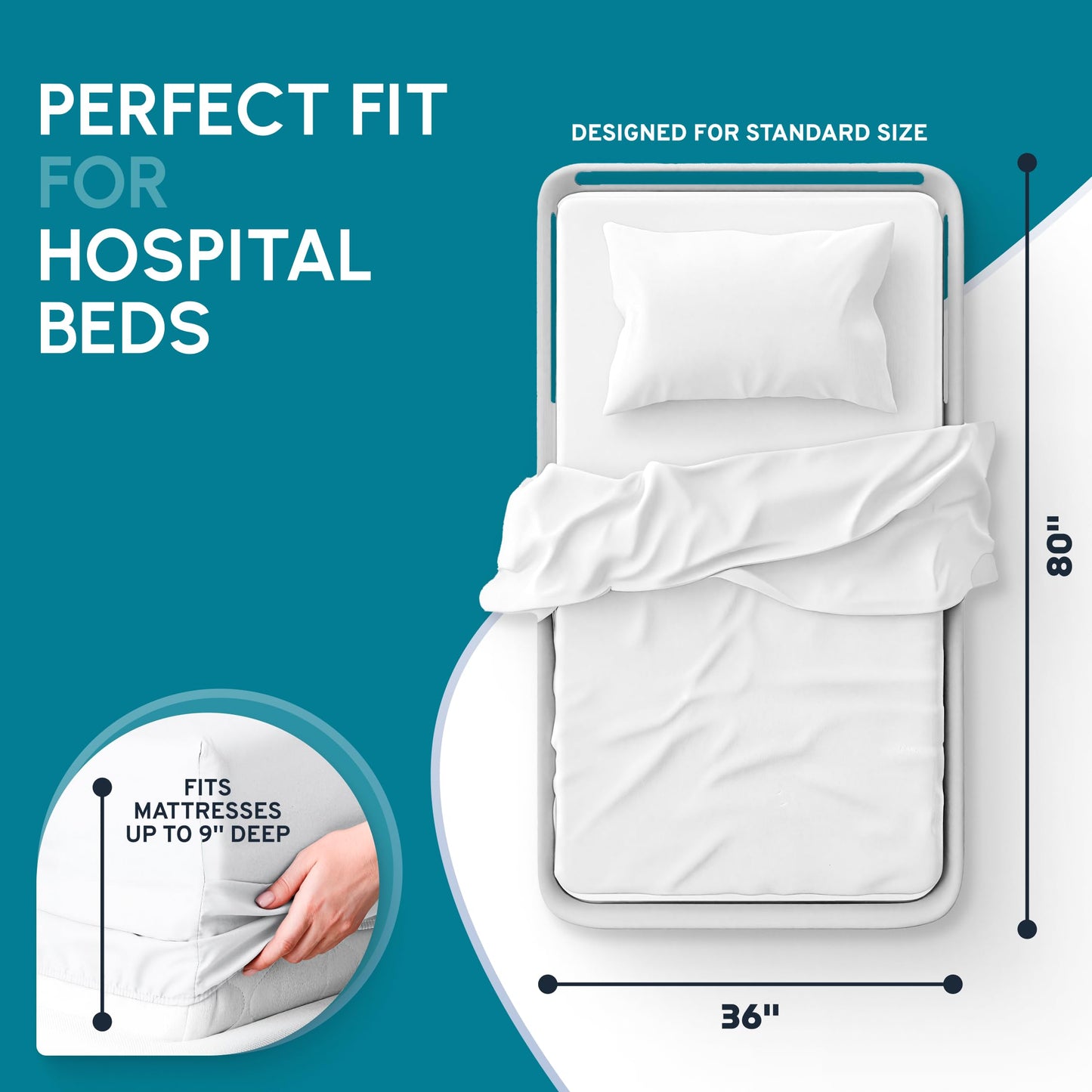 White Classic Fitted Hospital Bed Sheets, Cotton Fitted Sheet with 200 Thread Count, Soft Standard Sheets for Hospital Bed Size: 36" x 80" x 9"