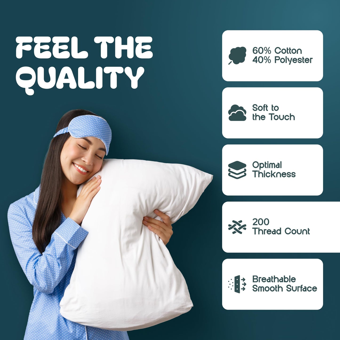 White Classic Luxury Hotel Collection Zippered Style Pillow Cover, 200 Thread Count, Soft Quiet Zippered Pillow Protectors, Standard Size, Set of 2 Pillow Shams