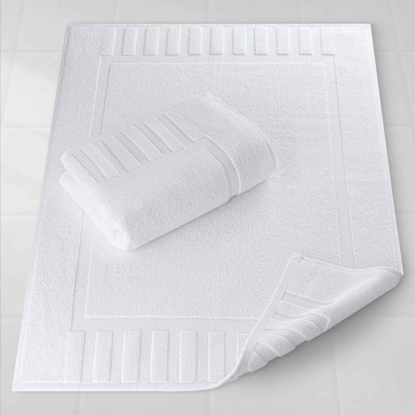 White Classic Luxury Bath Mat Floor Towel Set - Absorbent Cotton Hotel Spa Shower/Bathtub Mats [Not a Bathroom Rug] 22"x34" | 2 Pack | White