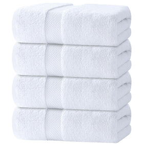 White Classic Luxury Bath Towels Set of 4 Large - 700 GSM Turkish Cotton Ultra Soft Bath Towels 27x54 | Highly Absorbent and Quick Dry | Hotel Towels for Bathroom Luxury, Plush Shower Towels, White