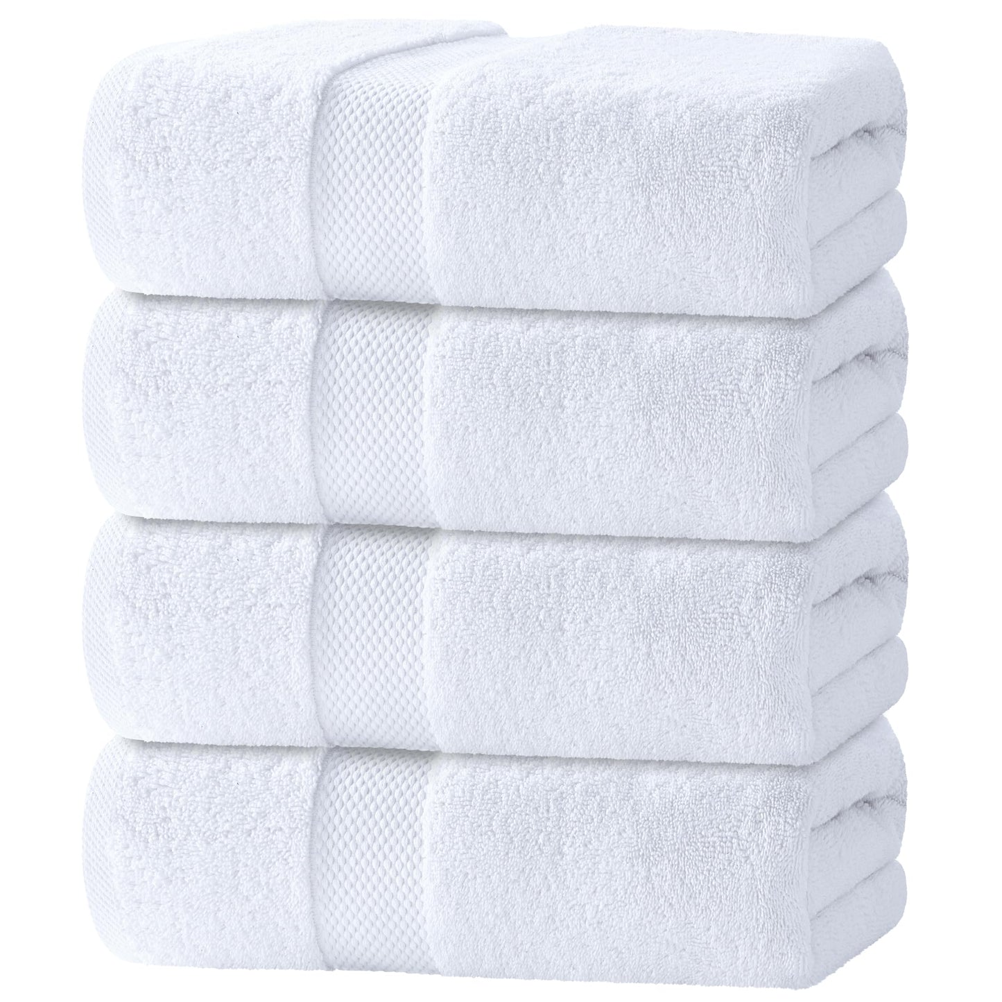 White Classic Luxury Bath Towels Set of 4 Large - 700 GSM Turkish Cotton Ultra Soft Bath Towels 27x54 | Highly Absorbent and Quick Dry | Hotel Towels for Bathroom Luxury, Plush Shower Towels, White