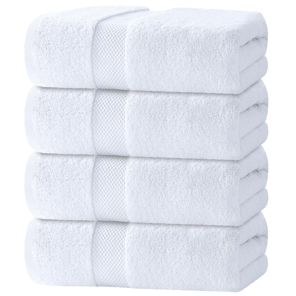 White Classic Luxury Bath Towels Set of 4 Large - 700 GSM Turkish Cotton Ultra Soft Bath Towels 27x54 | Highly Absorbent and Quick Dry | Hotel Towels for Bathroom Luxury, Plush Shower Towels, White