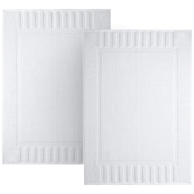 White Classic Luxury Bath Mat Floor Towel Set - Absorbent Cotton Hotel Spa Shower/Bathtub Mats [Not a Bathroom Rug] 22"x34" | 2 Pack | White