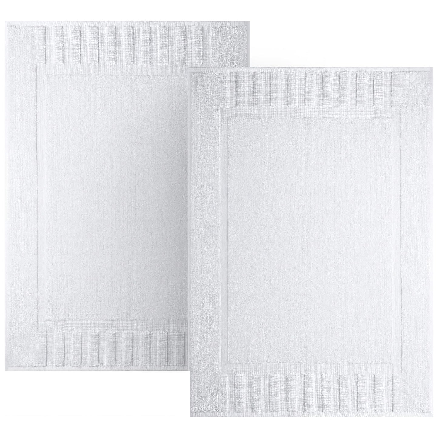 White Classic Luxury Bath Mat Floor Towel Set - Absorbent Cotton Hotel Spa Shower/Bathtub Mats [Not a Bathroom Rug] 22"x34" | 2 Pack | White