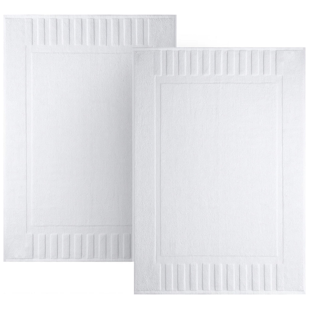White Classic Luxury Bath Mat Floor Towel Set - Absorbent Cotton Hotel Spa Shower/Bathtub Mats [Not a Bathroom Rug] 22"x34" | 2 Pack | White