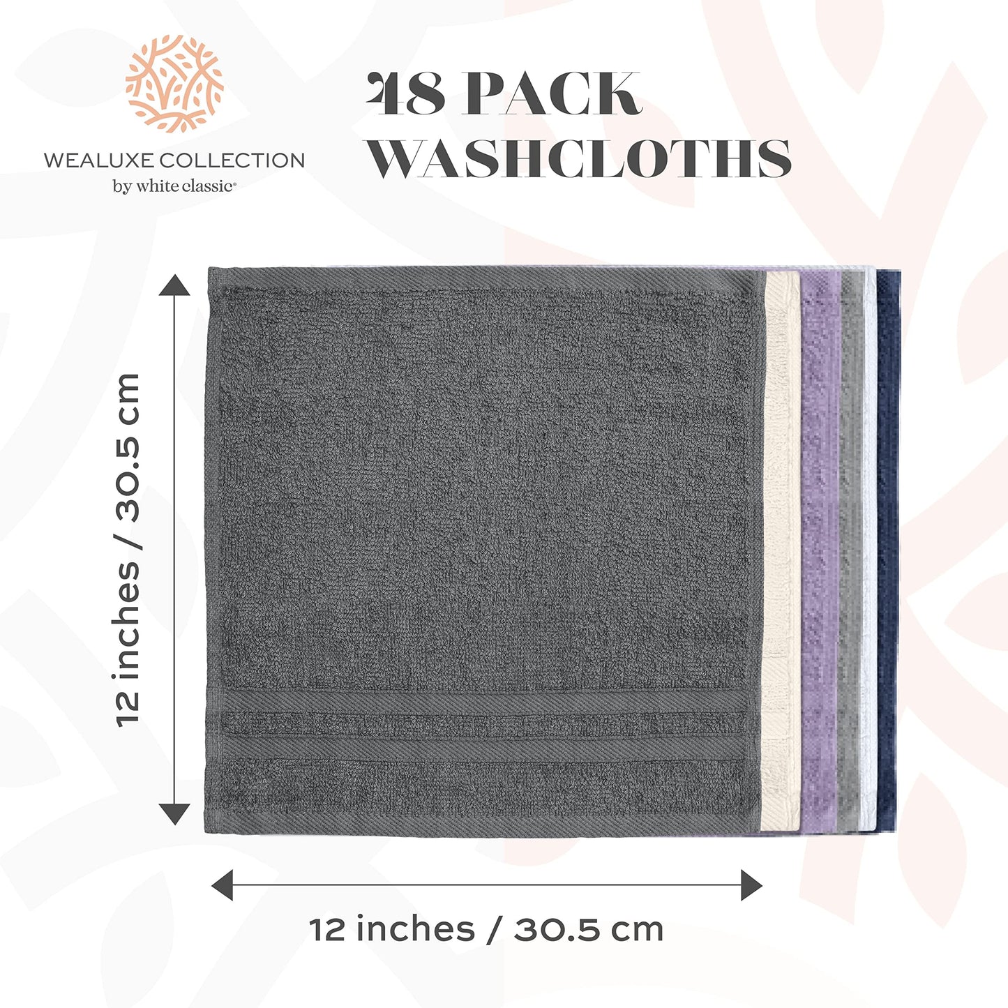 Wealuxe Home Collection Washcloths | 12x12 inch