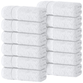 White Classic Luxury Cotton Washcloths 13x13 Inch - 650 GSM Turkish Cotton | Hotel, Spa, Bathroom Face Towel | 12 Pack