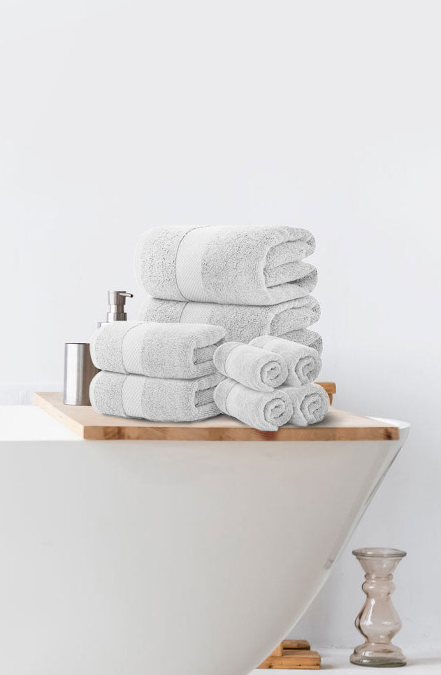 Hotel Quality Luxury White Towel Set - 8Pc, 2 Bath, 2 Hand, 4 Washcloths