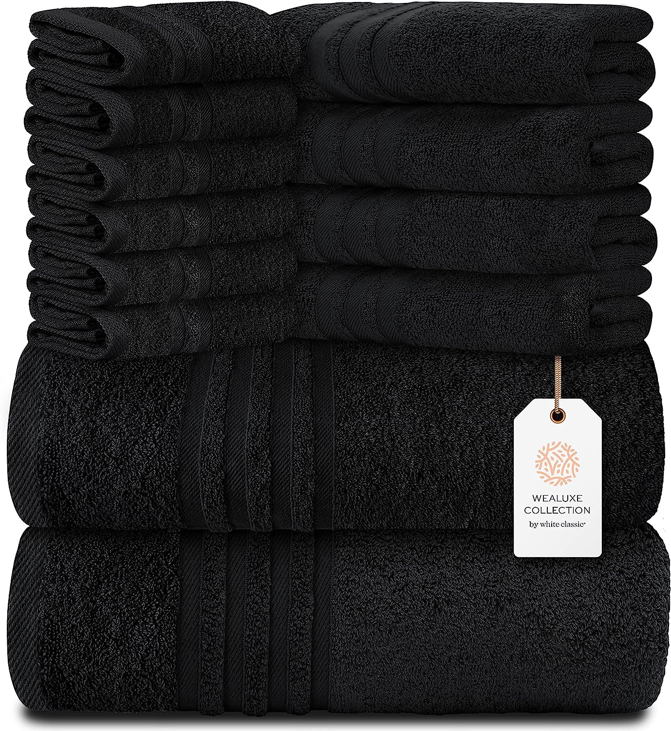Welauxe Collection 8Pc Black Towel Set