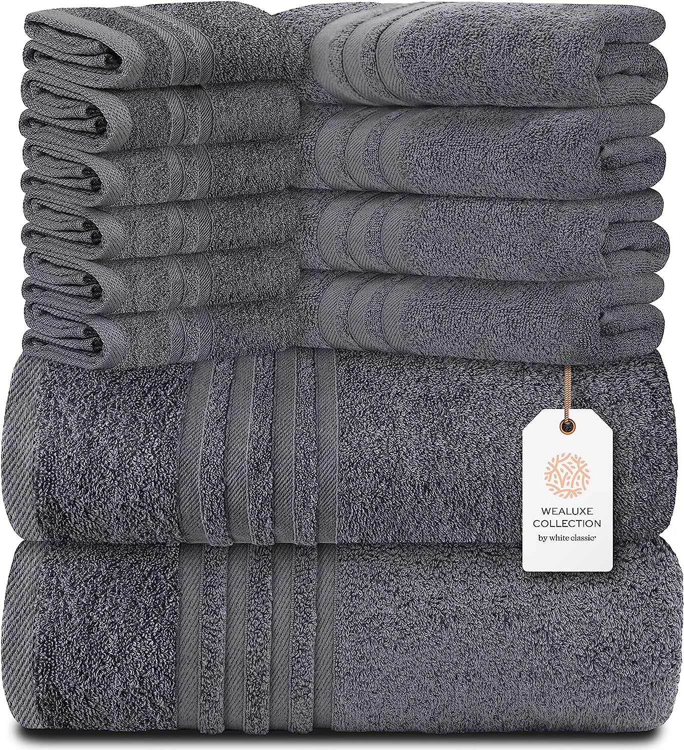 Welauxe Collection 8Pc Gray Towel Set