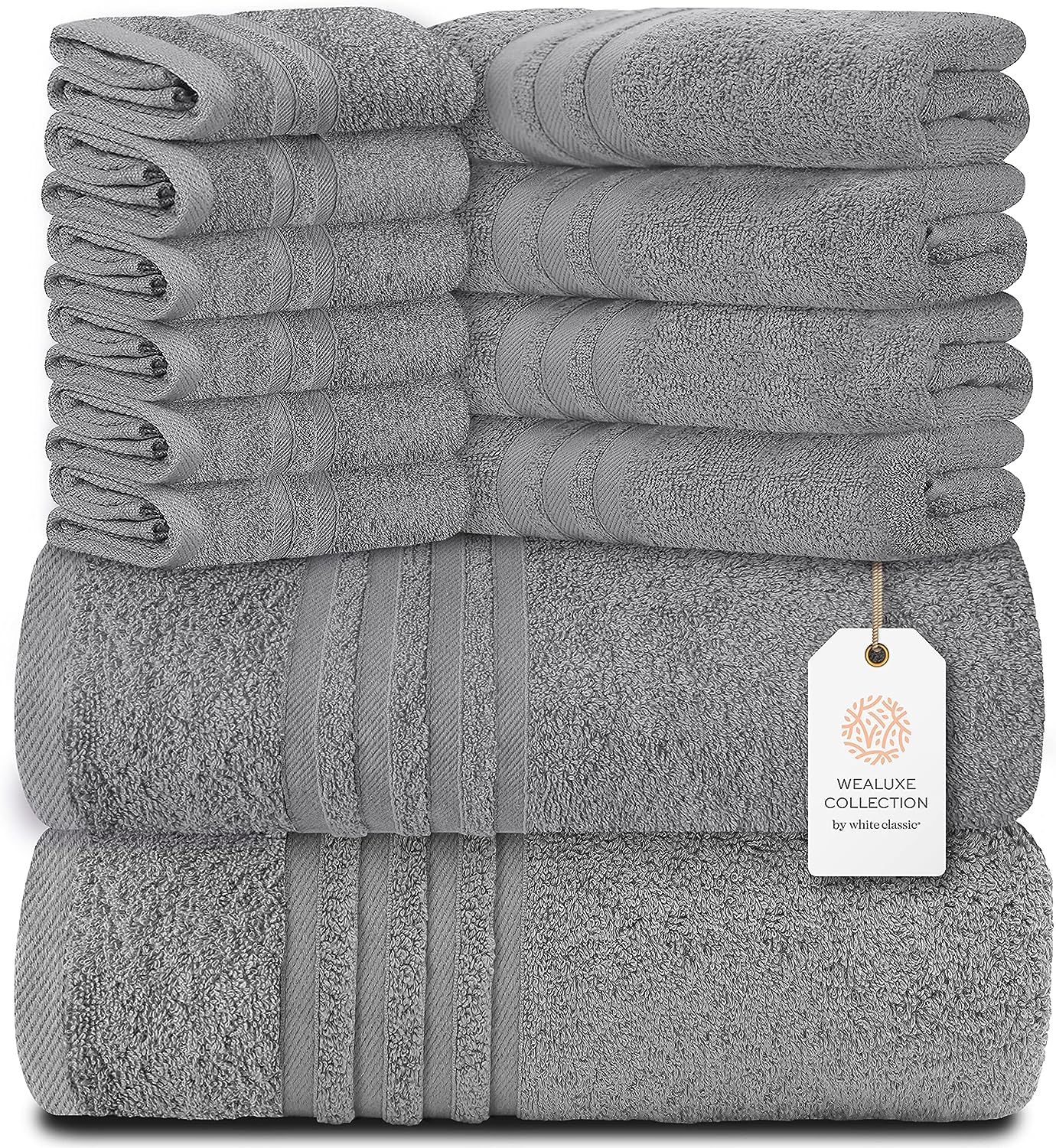 Welauxe Collection 8Pc Light Gray Towel Set
