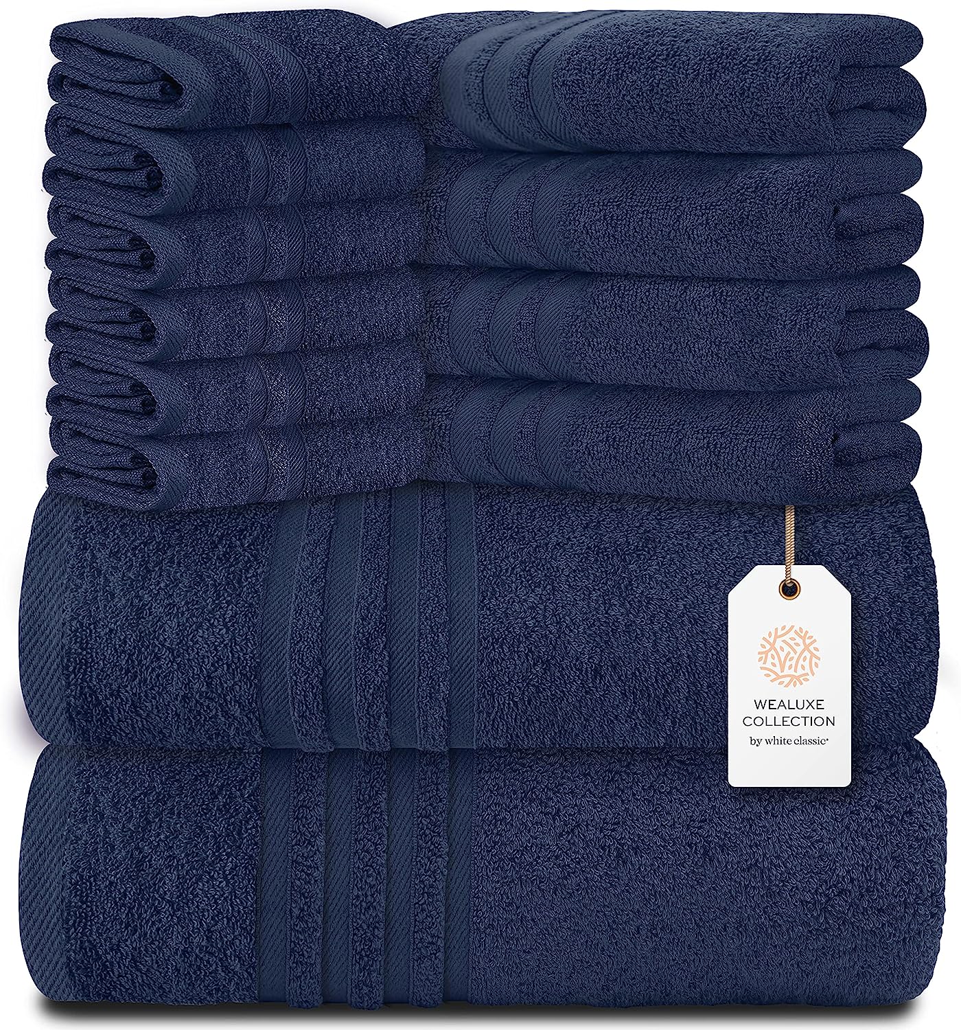 Welauxe Collection 8Pc Navy Blue Towel Set