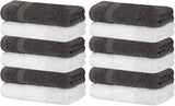 grey and white washcloths
