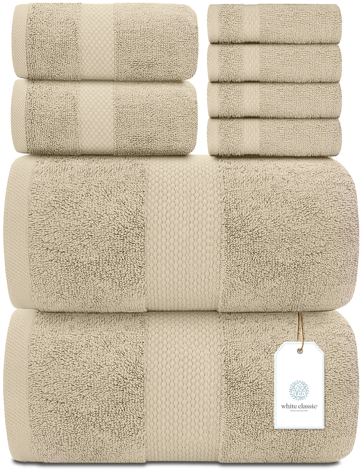 White Classic 8pc Beige Towel Set