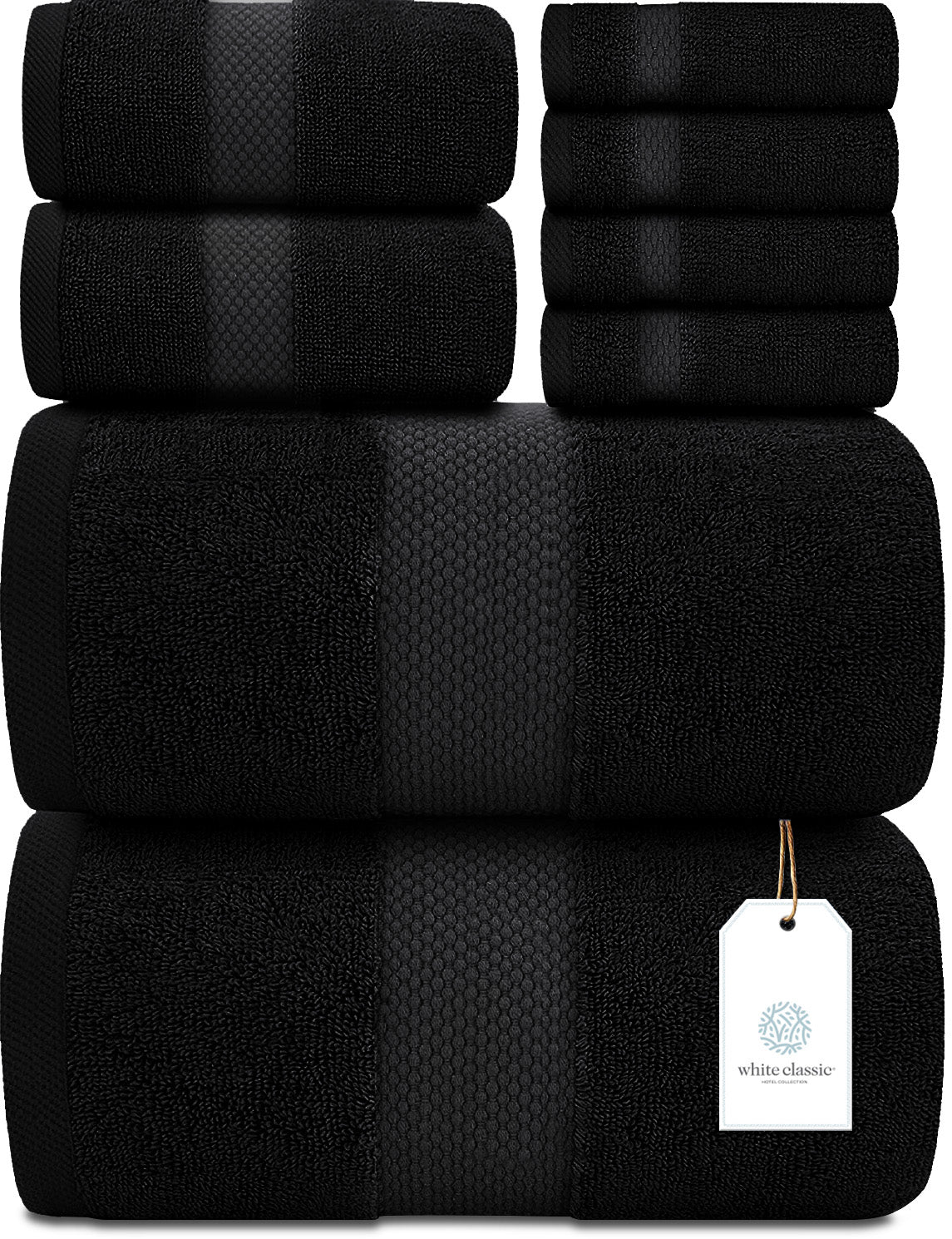 White Classic 8Pc Black Towel Set