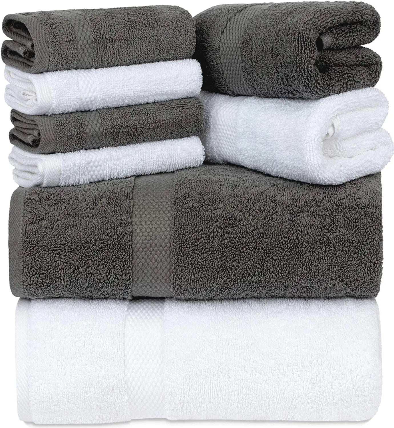 8Pc Grey and White Towel Set