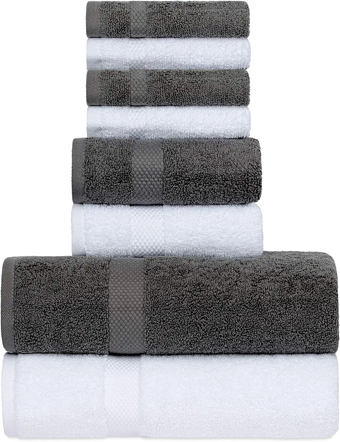 8Pc Grey and White Towel Set