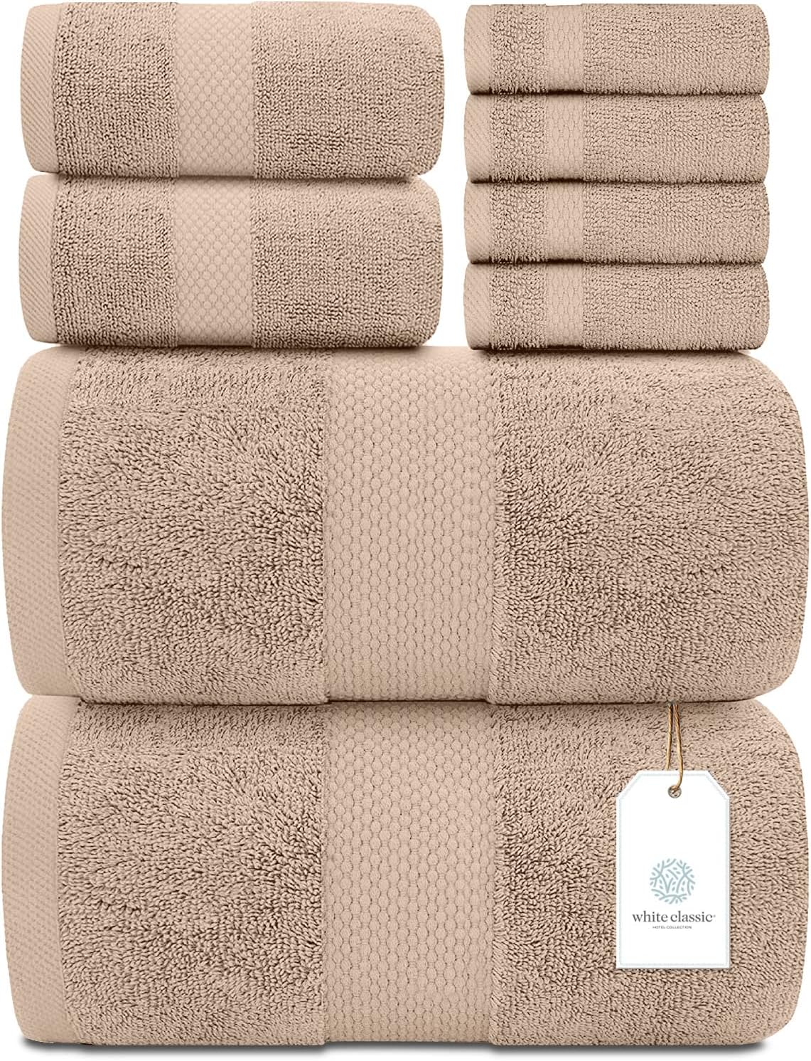 White Classic 8Pc Taupe Towel Set