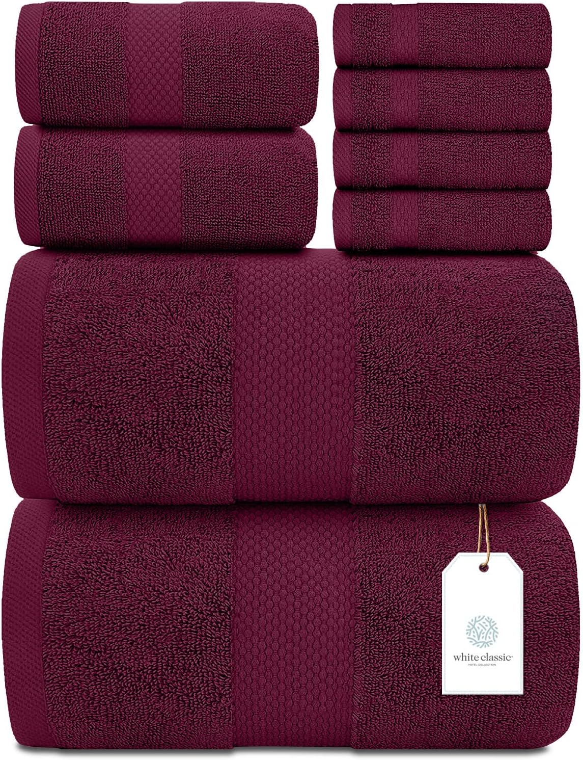 White Classic 8Pc Wine Red Towel Set