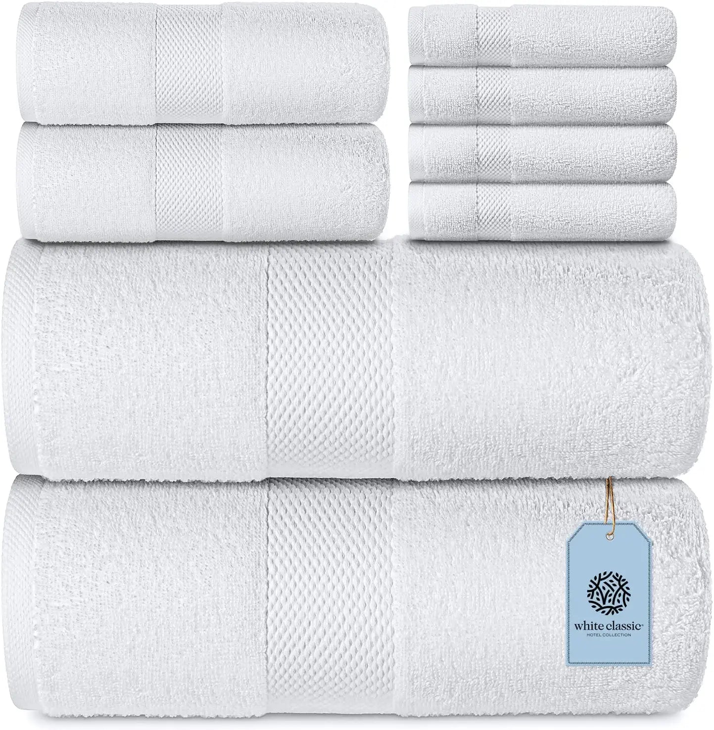 White Classic 8Pc White Towel Set