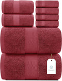 White Classic 8Pc Burgundy Towel Set