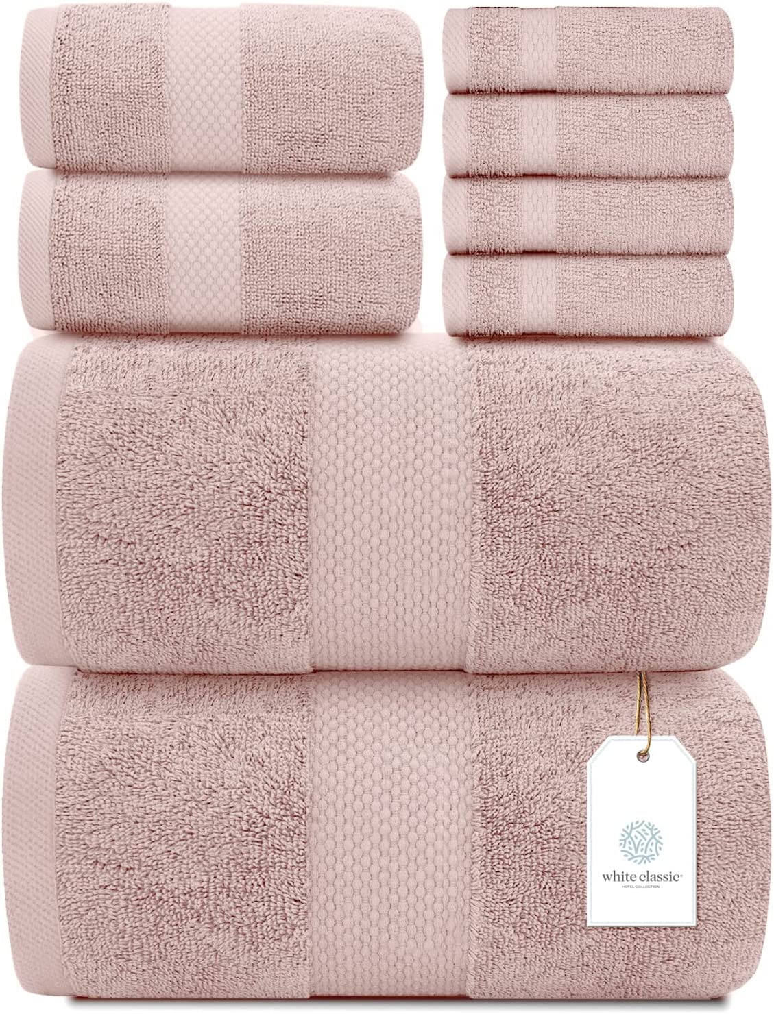 White Classic 8Pc Pink Towel Set