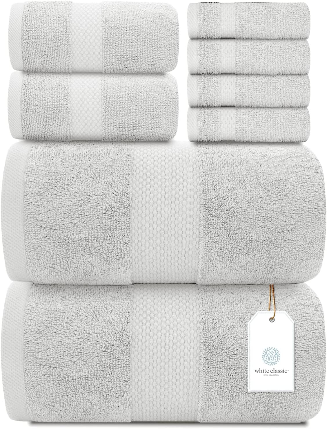 White Classic 8Pc Silver Towel Set