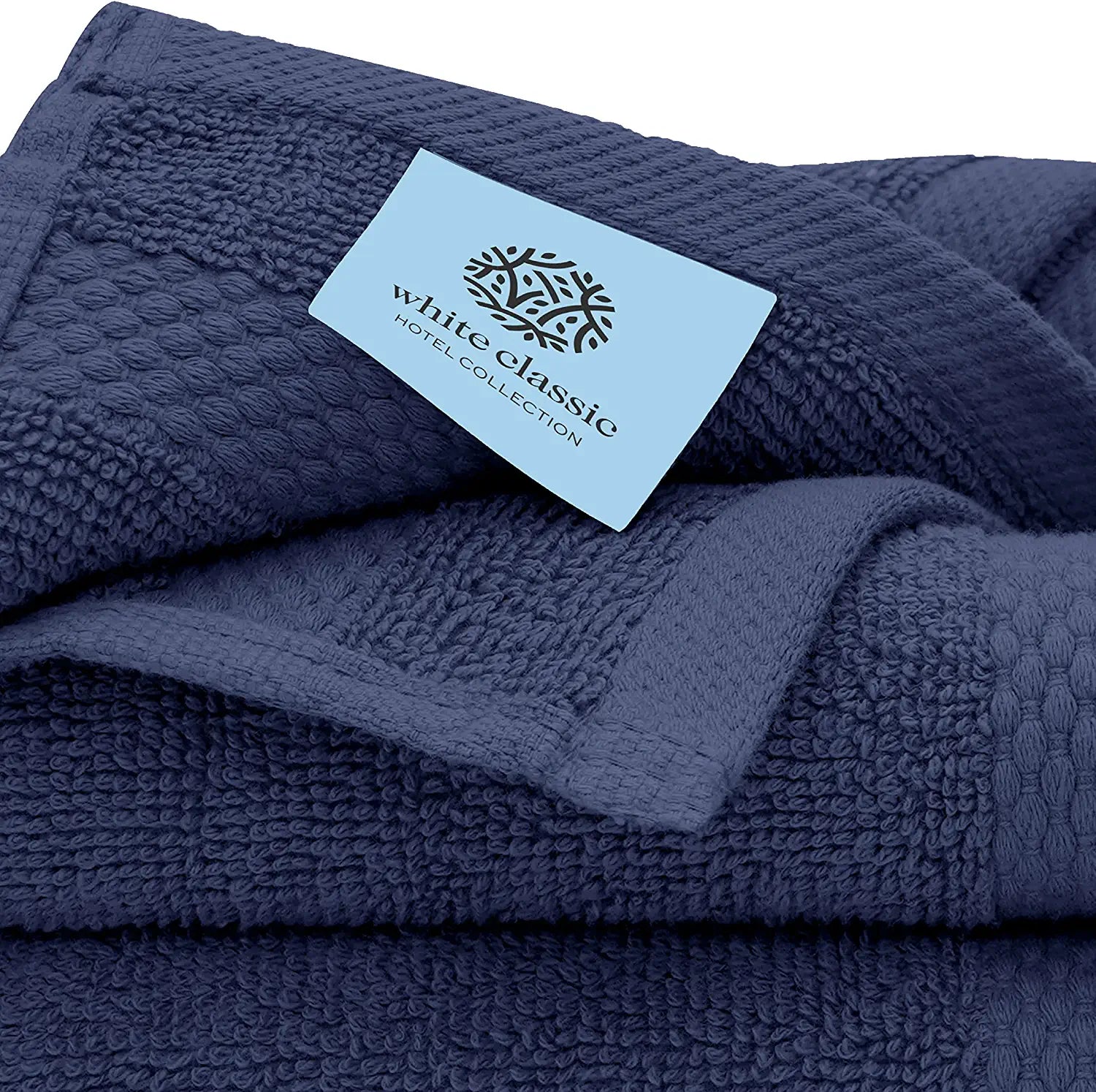 White Classic Hotel Collection Navy Blue Towels