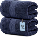 white classic 2pc navy blue bath sheets