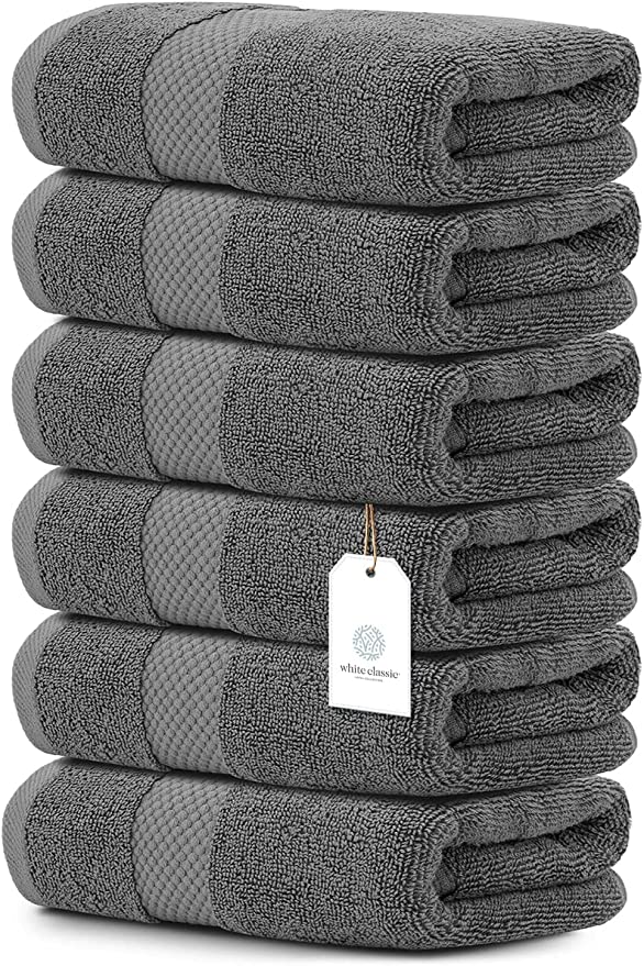 White Classic 6Pc Gray Han Towels