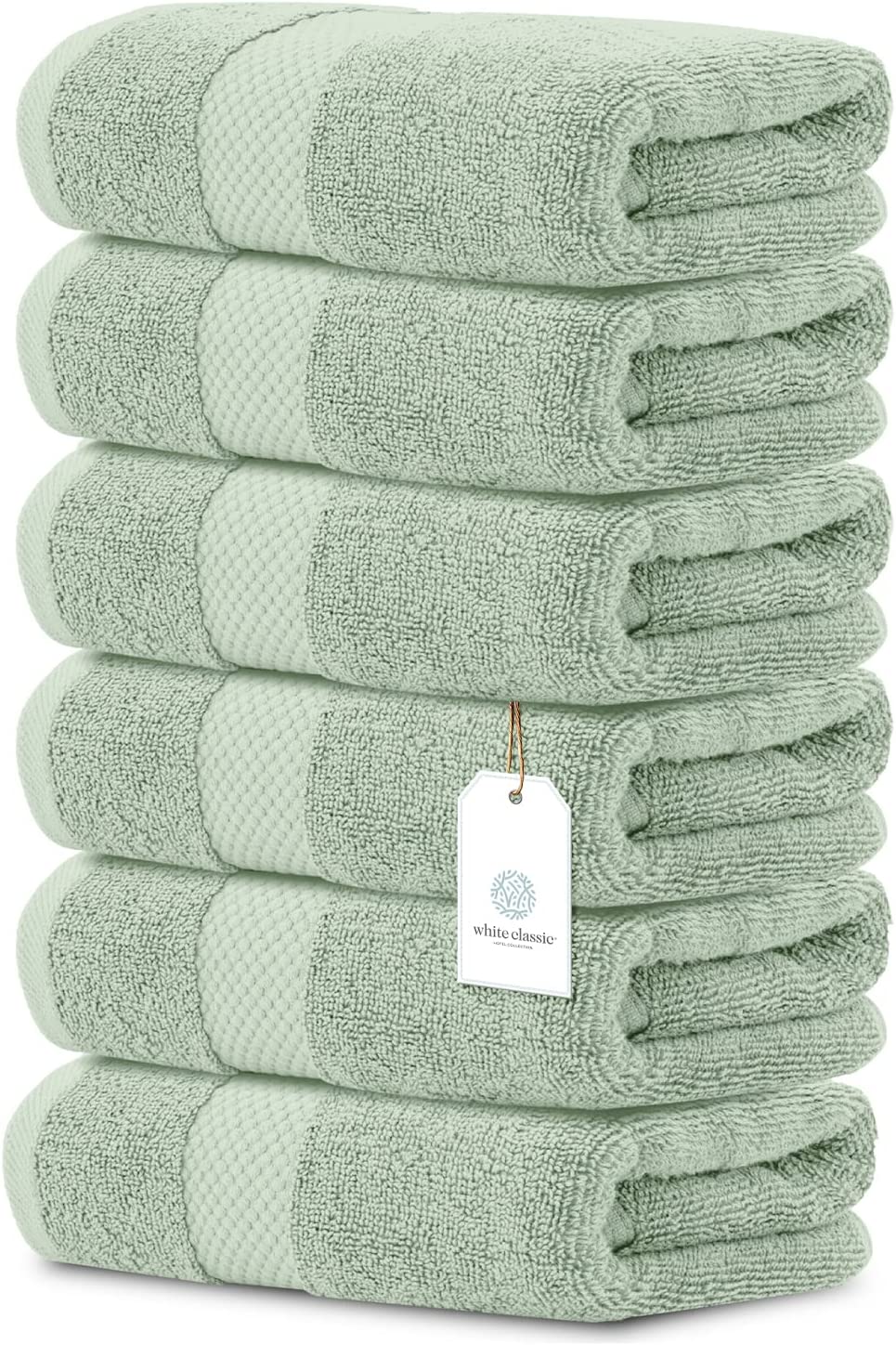 White Classic 6Pc Green Hand Towels