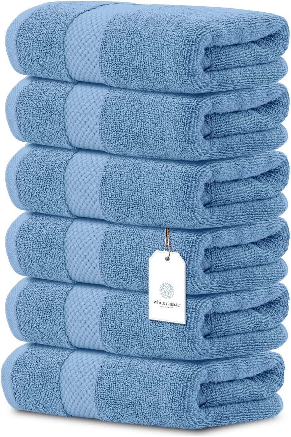 White Classic 6Pc Light Blue Hand Towels