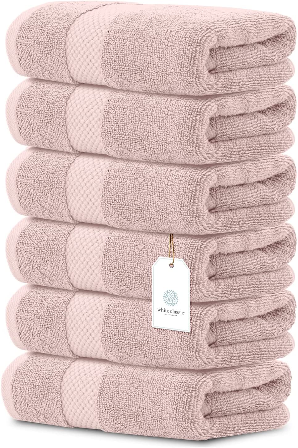 White Classic 6Pc Pink Hand Towels