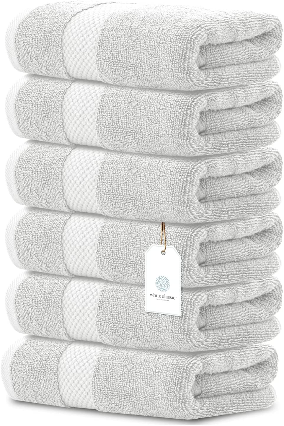 White Classic 6Pc Silver hand Towels