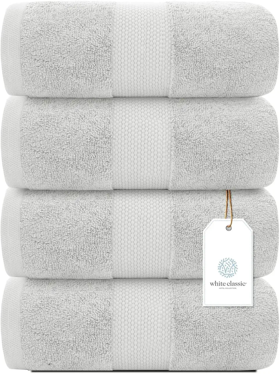 White Classic 4Pc Silver Bath Towels