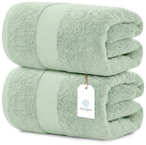 white classic 2pc green bath sheets