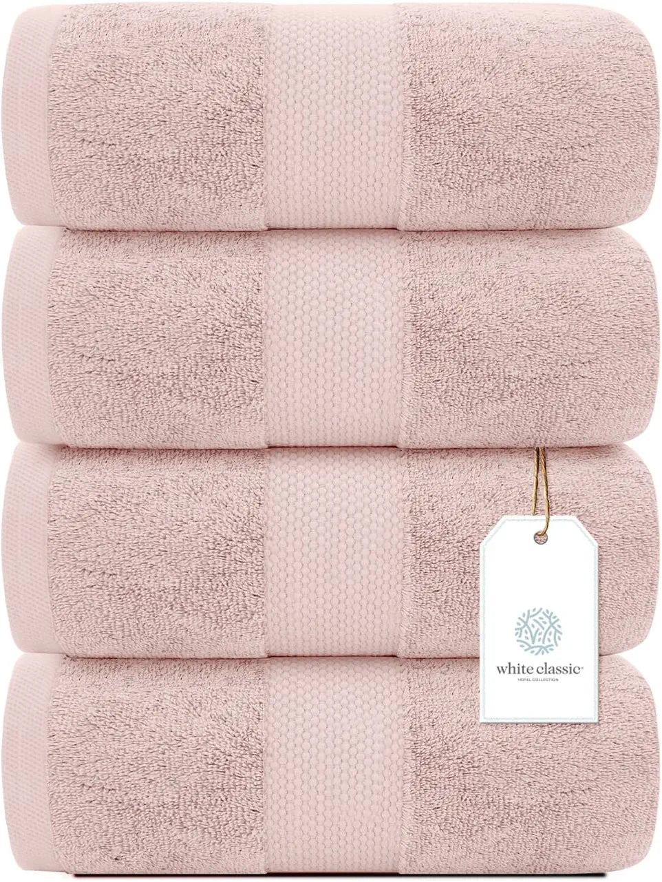 White Classic 4Pc Pink Bath Towels