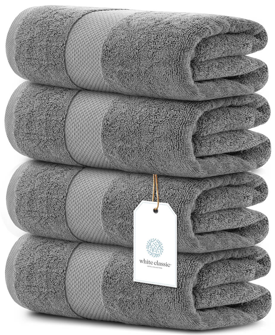 White Classic Luxury 100% Cotton 8 Piece Towel Set - 4X Washcloths, 2x Hand, and 2x Bath Towels - Aqua