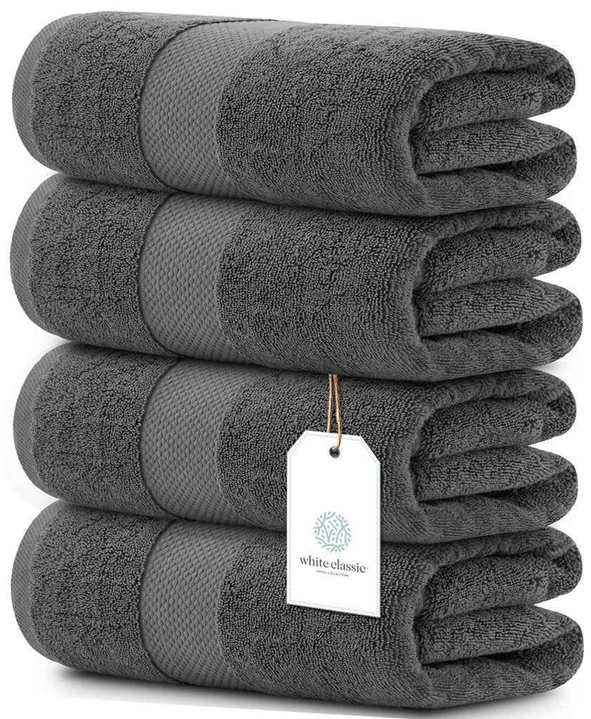 Hotel Collection Luxury Bath Towels 27x54 4 Pack WHITE CLASSIC